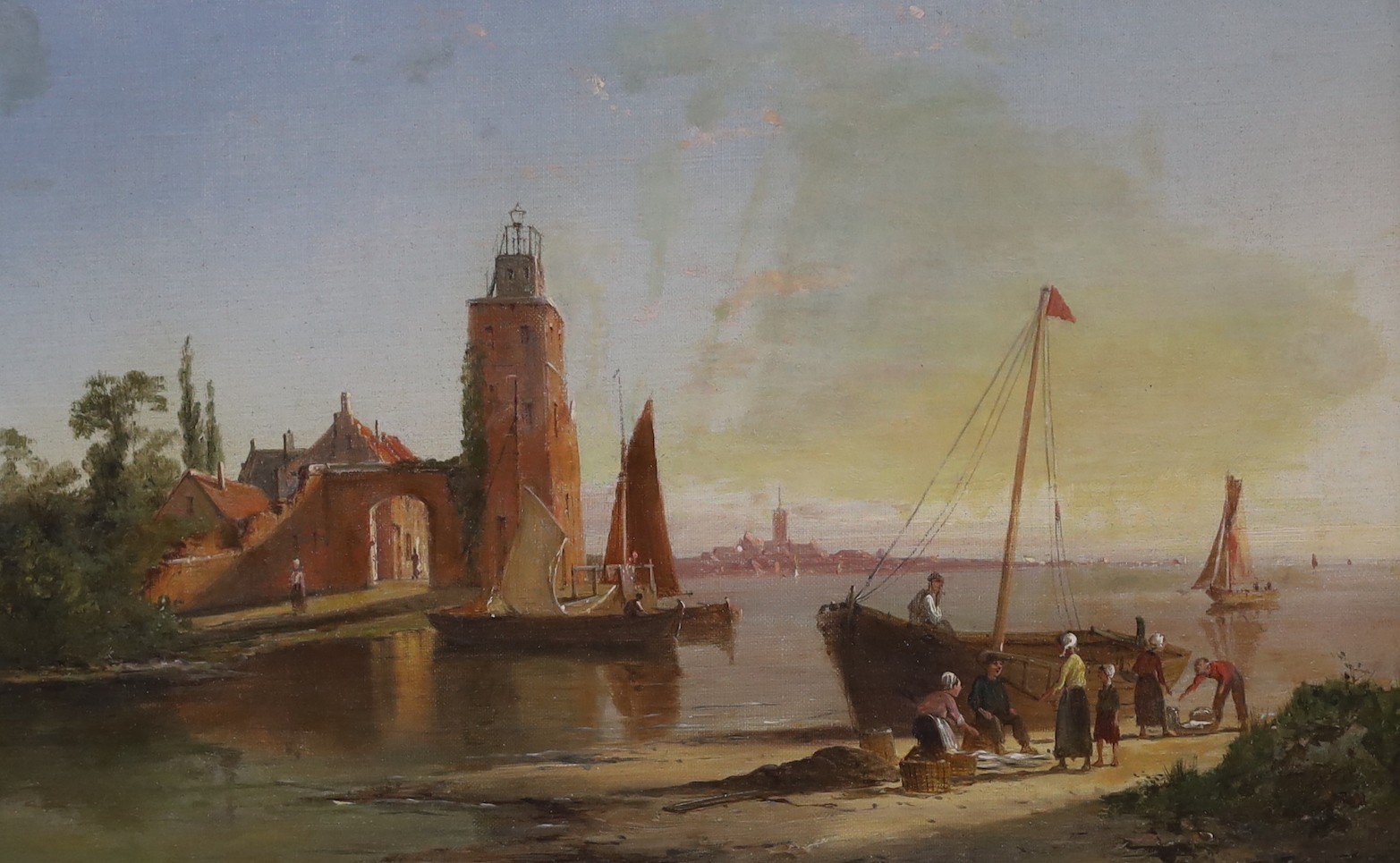 William Raymond Dommersen (Dutch, 1850-1927), oil on canvas, 'The Lighthouse at Talon on the Scheldt', signed, 30 x 45cm